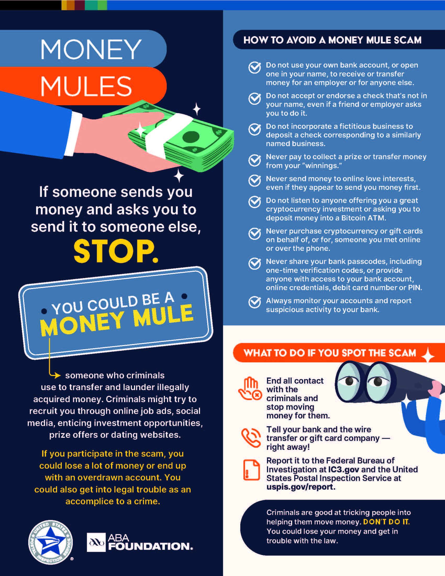 Infographic: How to Avoid a Money Mule Scam.