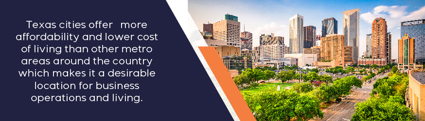 Texas cities offer more affordability and lower cost of living than other metro areas around the country.
