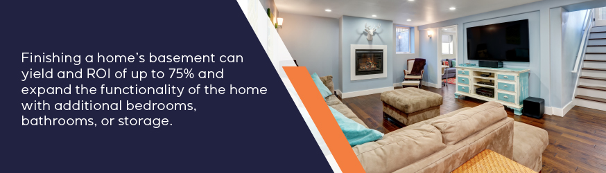 Finishing a home's basement can yield an ROI of up to 75% and expand the functionality of the home