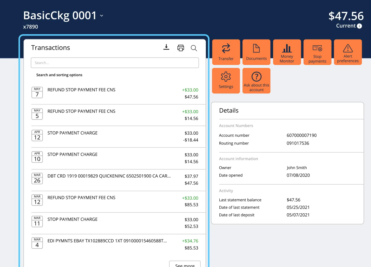 basic checking view