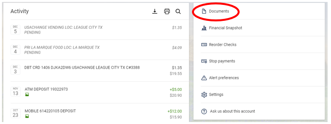 Documents view