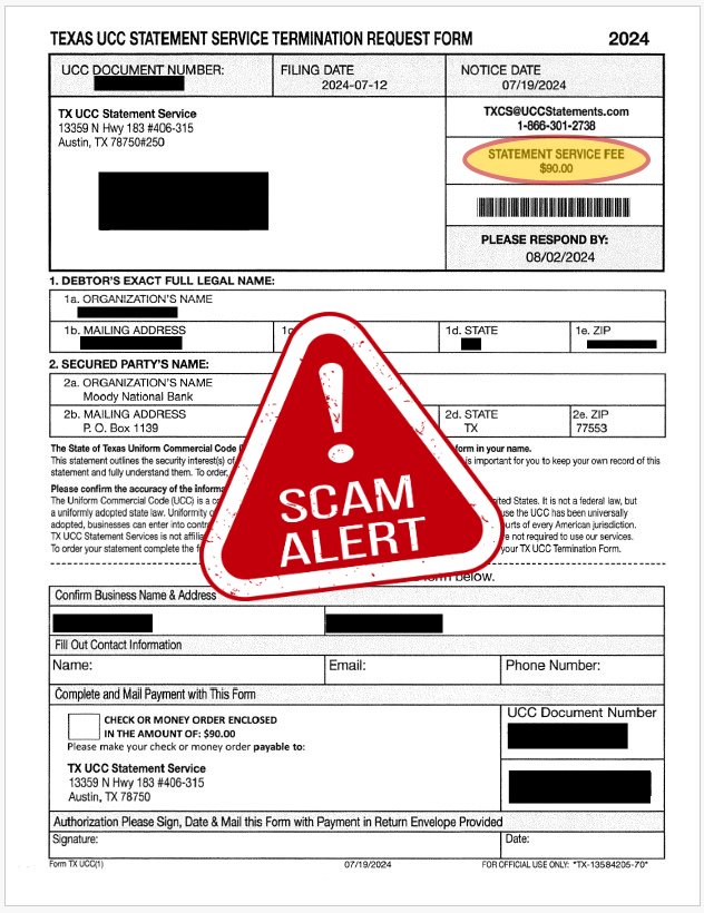Texas UCC Statement Service Termination Request Sample Form